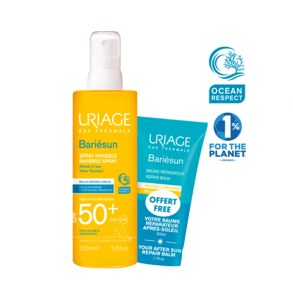 Uriage Bariesun, mleko v spreju za zaščito pred soncem - ZF50+ in pomirjujoči balzam po sončenju (200 ml + 50 ml)